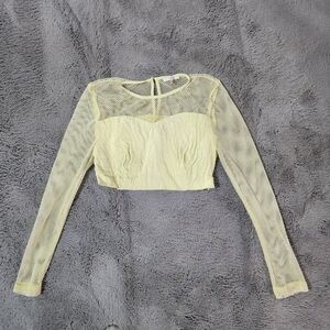 Pastel Yellow mesh long sleeve crop top Size Small